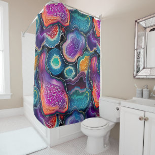 Funky Abstract Geode Agate Pattern Bathroom  Shower Curtain
