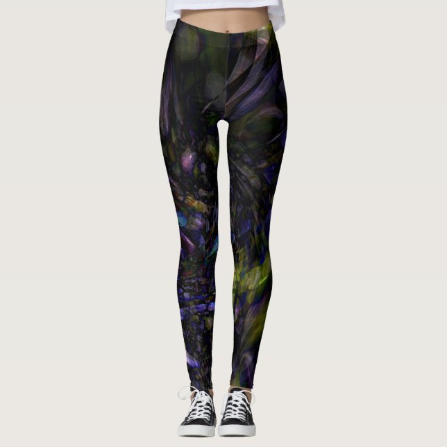 Funky Abstract Glass Art Colour Splash Modern Glam Leggings (Front)