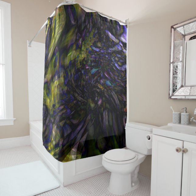 Funky Abstract Glass Art Colour Splash Modern Glam Shower Curtain (In Situ)