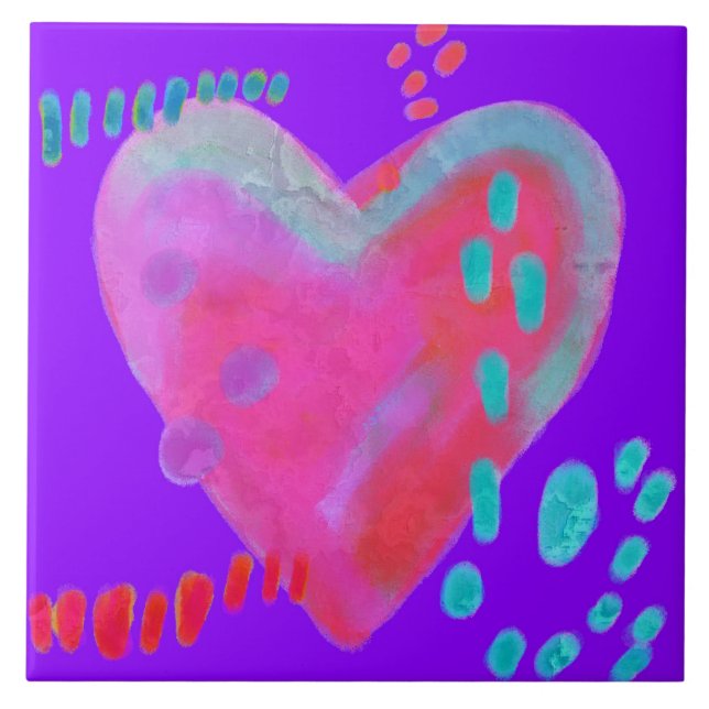 Funky Abstract Heart Digital Painting  Tile (Front)