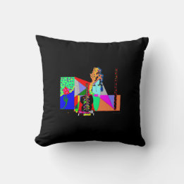 Funky Abstract Lady Black Throw Pillow