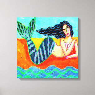 Funky Abstract Mermaid Art Stretched Canvas Print
