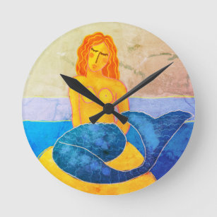 Funky Abstract Mermaid Painting Round Clock