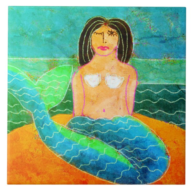 Funky Abstract Mermaid Painting Tile (Front)