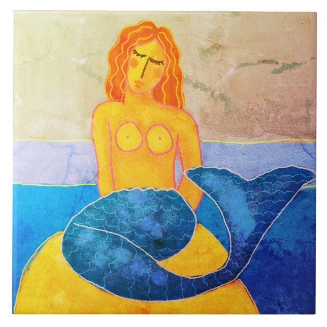 Funky Abstract Mermaid Painting Tile (Front)