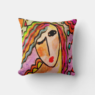 Funky Abstract Painting of a Woman Cushion