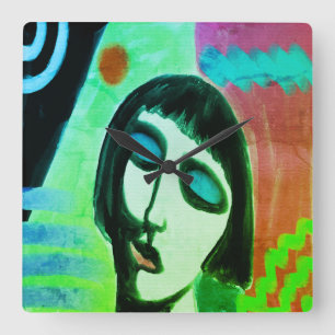 Funky Abstract Portrait of a Woman Square Wall Clock