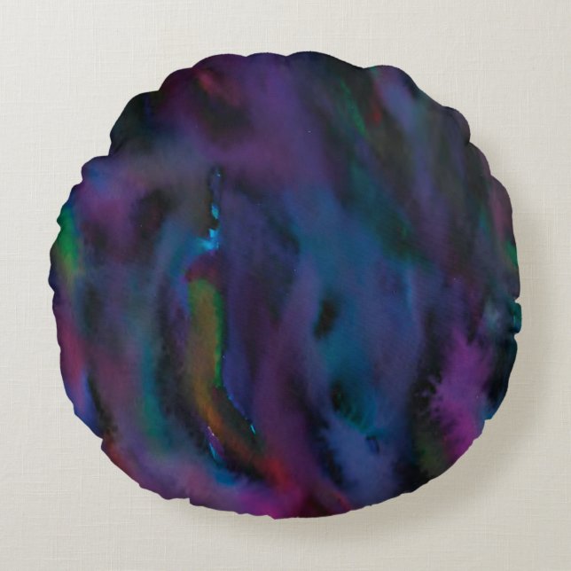 Funky abstract smokey purples water color round cushion (Front)