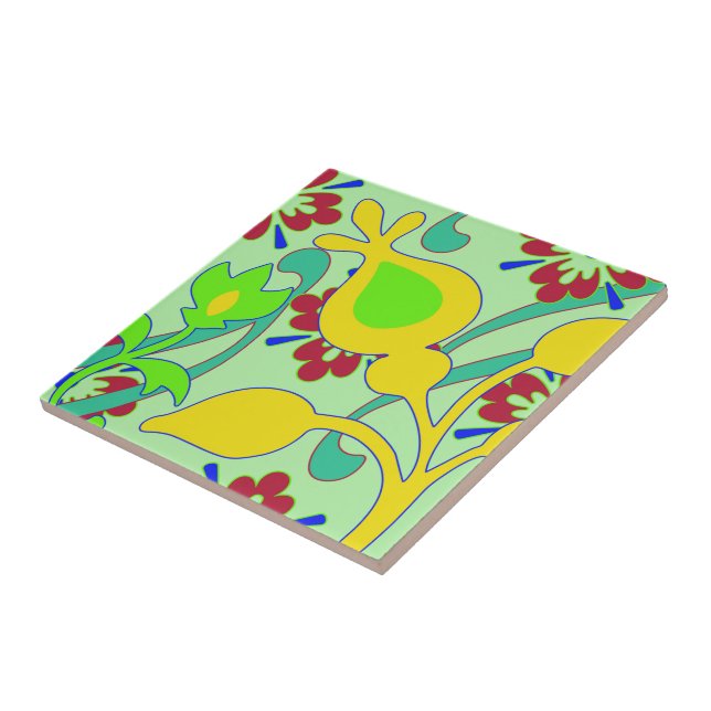 Funky Abstract Vintage Flowers Tile (Side)