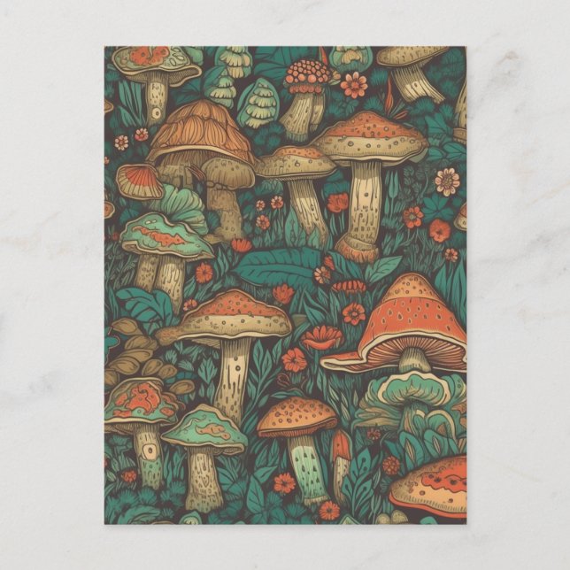 Funky AI generated Mushroom Pattern Postcard (Front)
