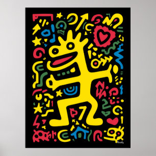 Funky Alien Dragon Yellow – Neon Pop Art Creature  Poster