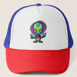 Funky Alien Peace Sign Design Trucker Hat