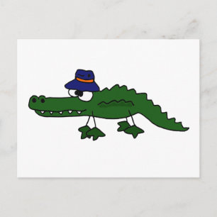 Funky Alligator Wearing Fishing Hat Cartoon Postcard