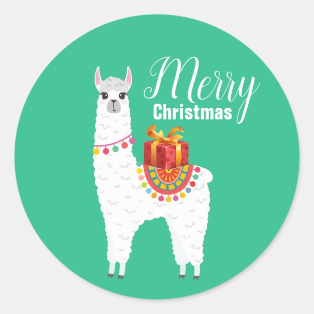Funky Alpaca Christmas cute llama Classic Round Sticker (Front)