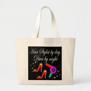 FUNKY AND CHIC HAIR STYLIST AND BEAUTICIAN LARGE TOTE BAG
