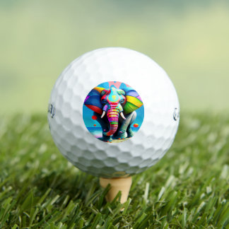 Funky and Playful Rainbow Elephant Print Golf Balls