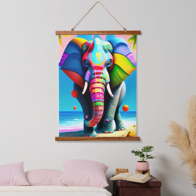 Funky and Playful Rainbow Elephant Print  Hanging Tapestry (Bedroom)