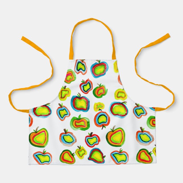 Funky apple watercolor fruit design apron (Front)