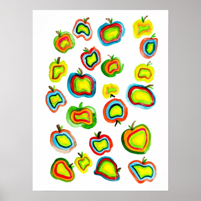 Funky apple watercolor fruit design poster (Front)
