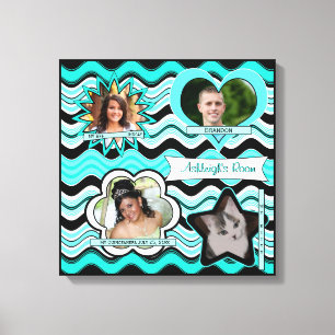 Funky Aqua, Black, White Photo Wall Hanging Canvas Print