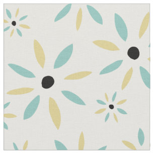 Funky Aqua Blue And Yellow Retro Flowers Fabric