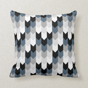 Funky Arrow Chevron Stripes Black Grey Blue White Cushion