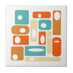 Funky Atomic Age Rectangles Mid Century Modern Tile<br><div class="desc">This funky mid century modern ceramic tile features abstract rectangles and white ovals,  in the colours of turquoise,  orange,  and cream. This will make a fantastic addition to your tiling project!</div>