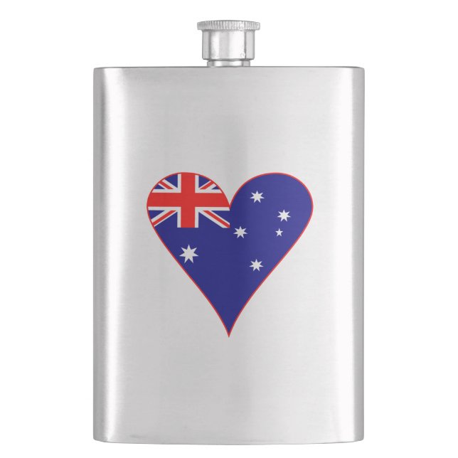 Funky Australia Heart Flag Red Border Hip Flask (Front)