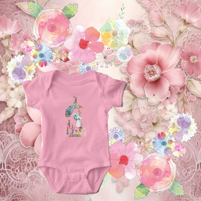 Funky Baby Mum Easter Bunny Floral Monogram Custom Baby Bodysuit (Funky Baby Mom Easter Bunny Floral Monogram Custom Baby Bodysuit)