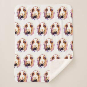 Funky Basset Hound Dog Face Drawing Blanket