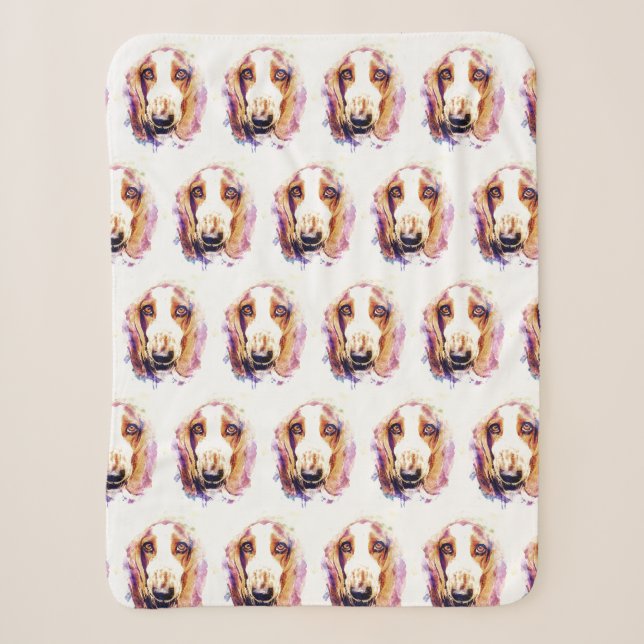 Funky Basset Hound Dog Face Drawing Blanket (Front)