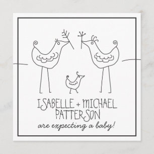 Funky Birds Modern Family Couple Baby Shower Invitation