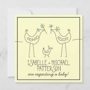 Funky Birds Modern Family Couples Baby Shower Invitation