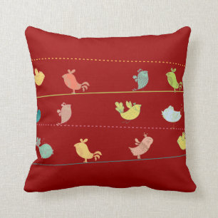 funky birds on a wire throw pillow_red cushion
