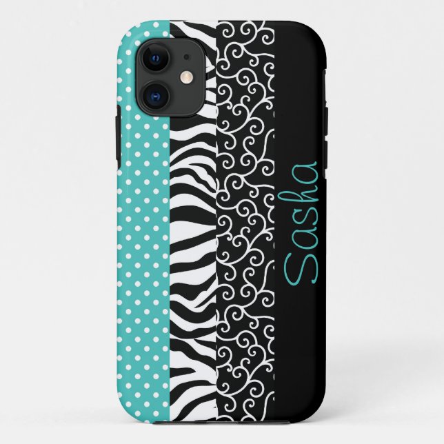 Funky Black and Blue Patterns Personalised Case-Mate iPhone Case (Back)