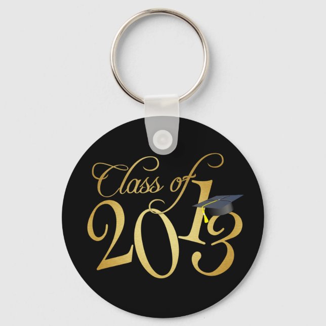 Funky Black and Gold Class of 2013 Key Ring (Front)