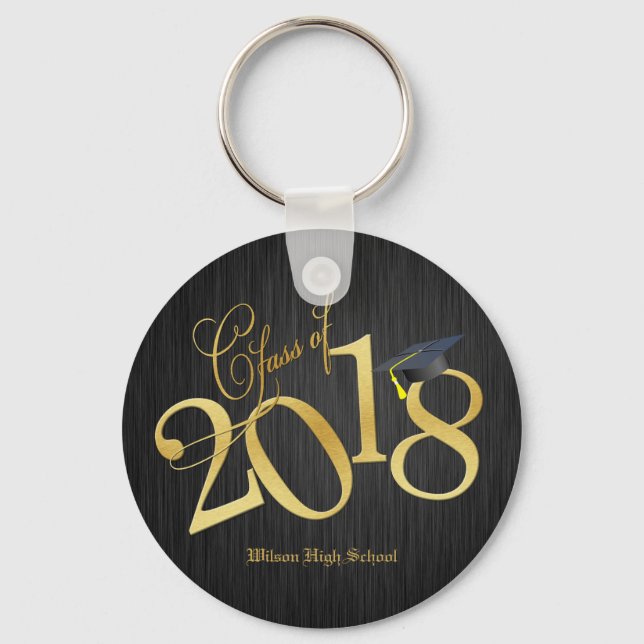 Funky Black and Gold Class of 2018 Graduations Key Ring (Front)