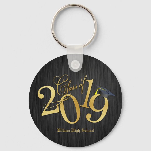 Funky Black and Gold Class of 2019 Graduations Key Ring (Front)
