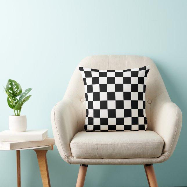 Funky Black And White Chequered Flag Pattern Cushion (Chair)