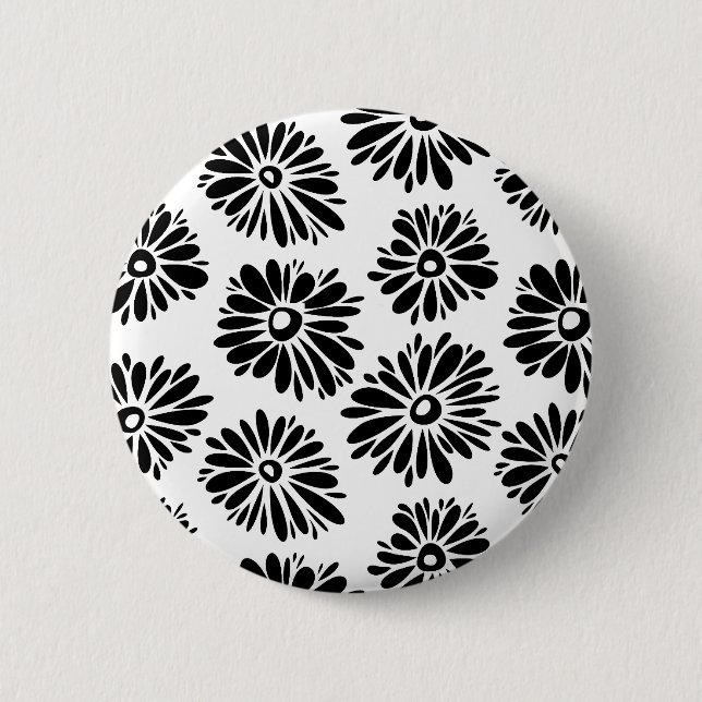 Funky Black and white floral 6 Cm Round Badge (Front)