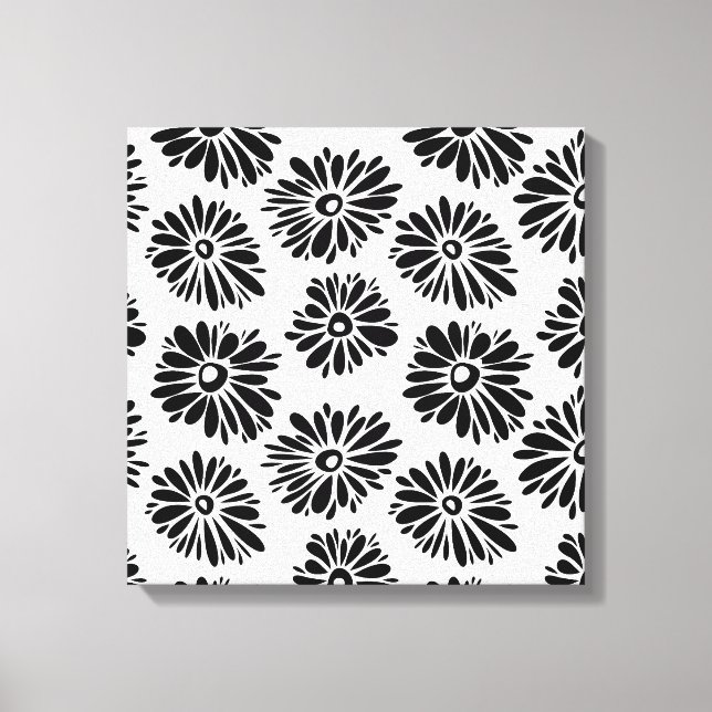 Funky Black and white floral Canvas Print (Front)