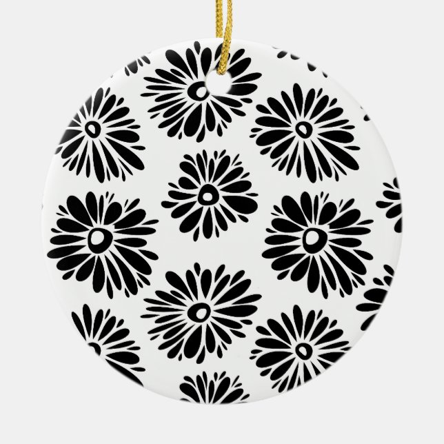 Funky Black and white floral Ceramic Tree Decoration (Front)