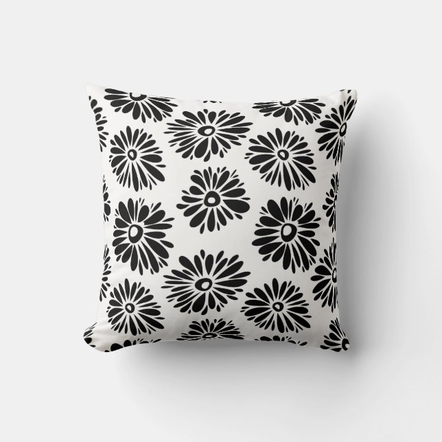 Funky Black and white floral Cushion (Front)