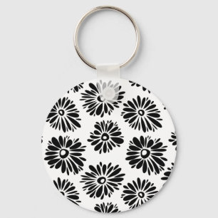 Funky Black and white floral Key Ring