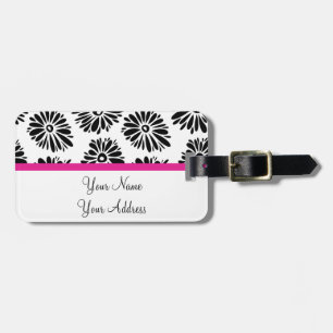 Funky Black and white floral Luggage Tag