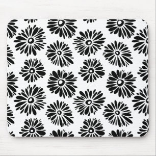 Funky Black and white floral Mouse Pad