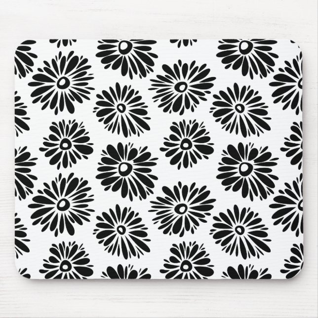 Funky Black and white floral Mouse Pad (Front)