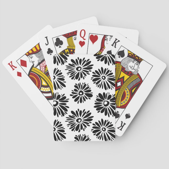 Funky Black and white floral Playing Cards (Back)