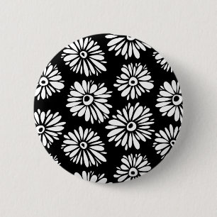 Funky Black and white flowers 6 Cm Round Badge