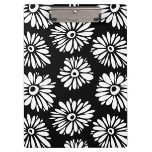 Funky Black and white flowers Clipboard
